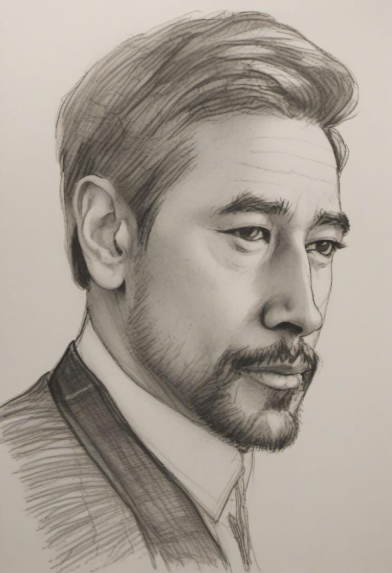 Sketch,Sketch, People, man, 1boy, male focus, solo, monochrome, facial hair, greyscale, portrait, realistic