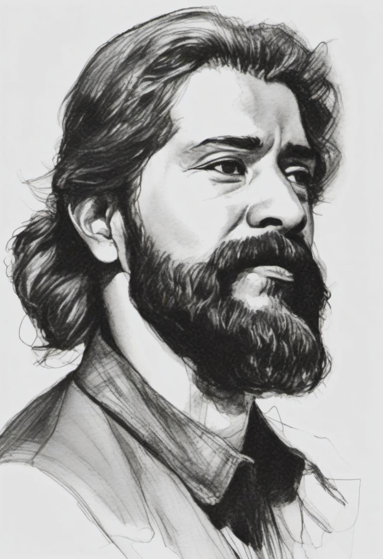 Sketch,Sketch, People, man, 1boy, monochrome, greyscale, solo, male focus, facial hair, beard, mustache