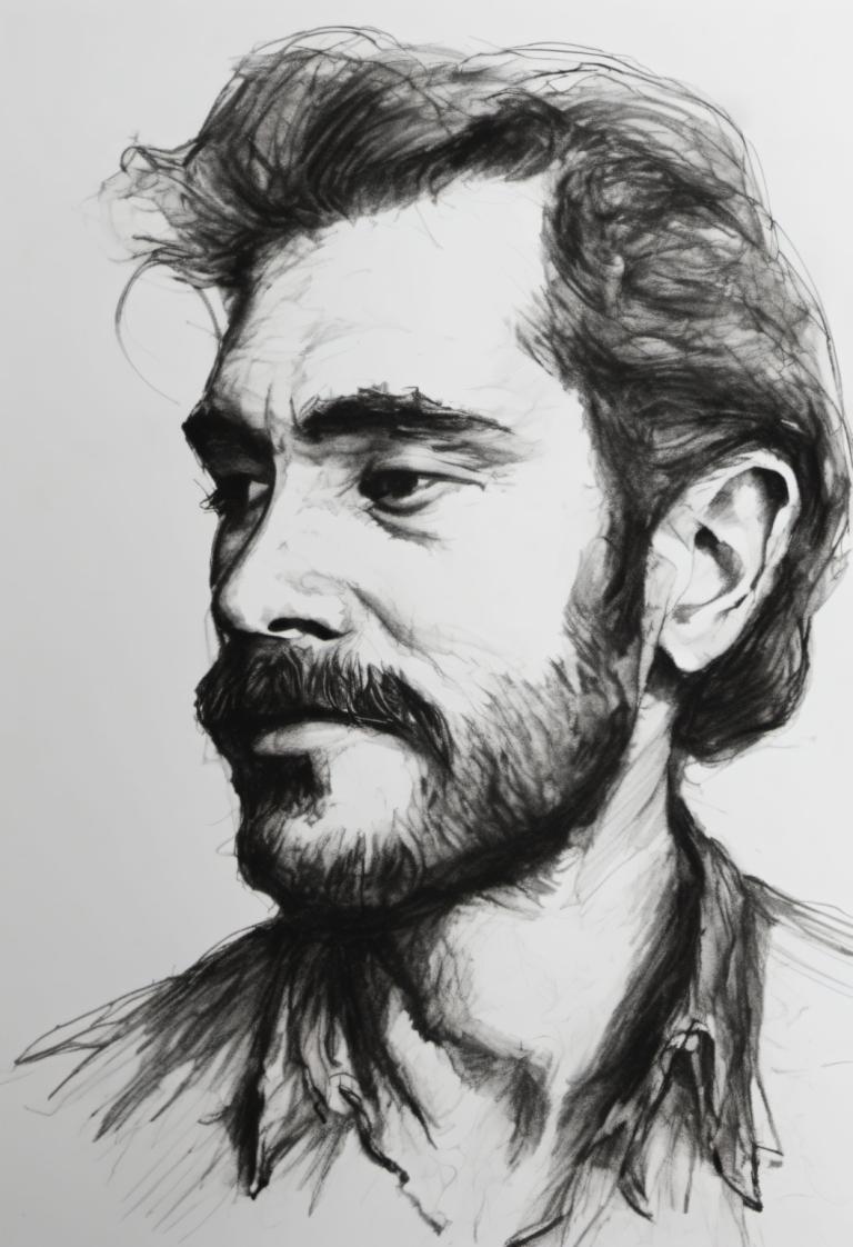 Sketch,Sketch, People, man, 1boy, greyscale, monochrome, male focus, solo, facial hair, beard, portrait