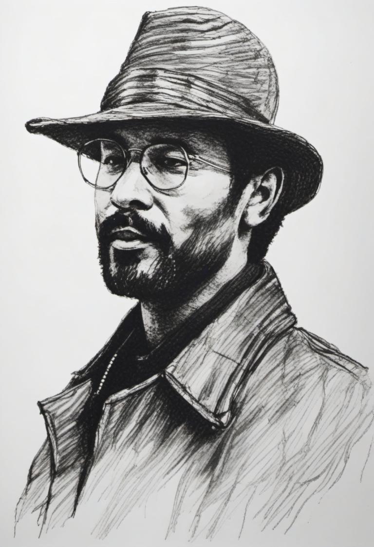 Sketch,Sketch, People, man, 1boy, monochrome, greyscale, male focus, solo, hat, glasses, facial hair