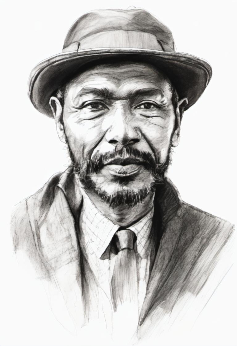 Sketch,Sketch, People, man, 1boy, monochrome, solo, male focus, hat, greyscale, facial hair, beard, necktie