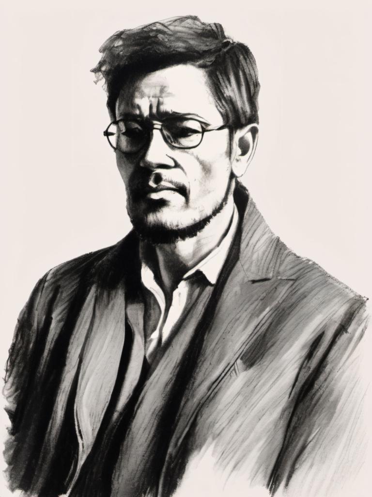 Sketch,Sketch, People, man, 1boy, male focus, monochrome, solo, glasses, greyscale, facial hair, necktie