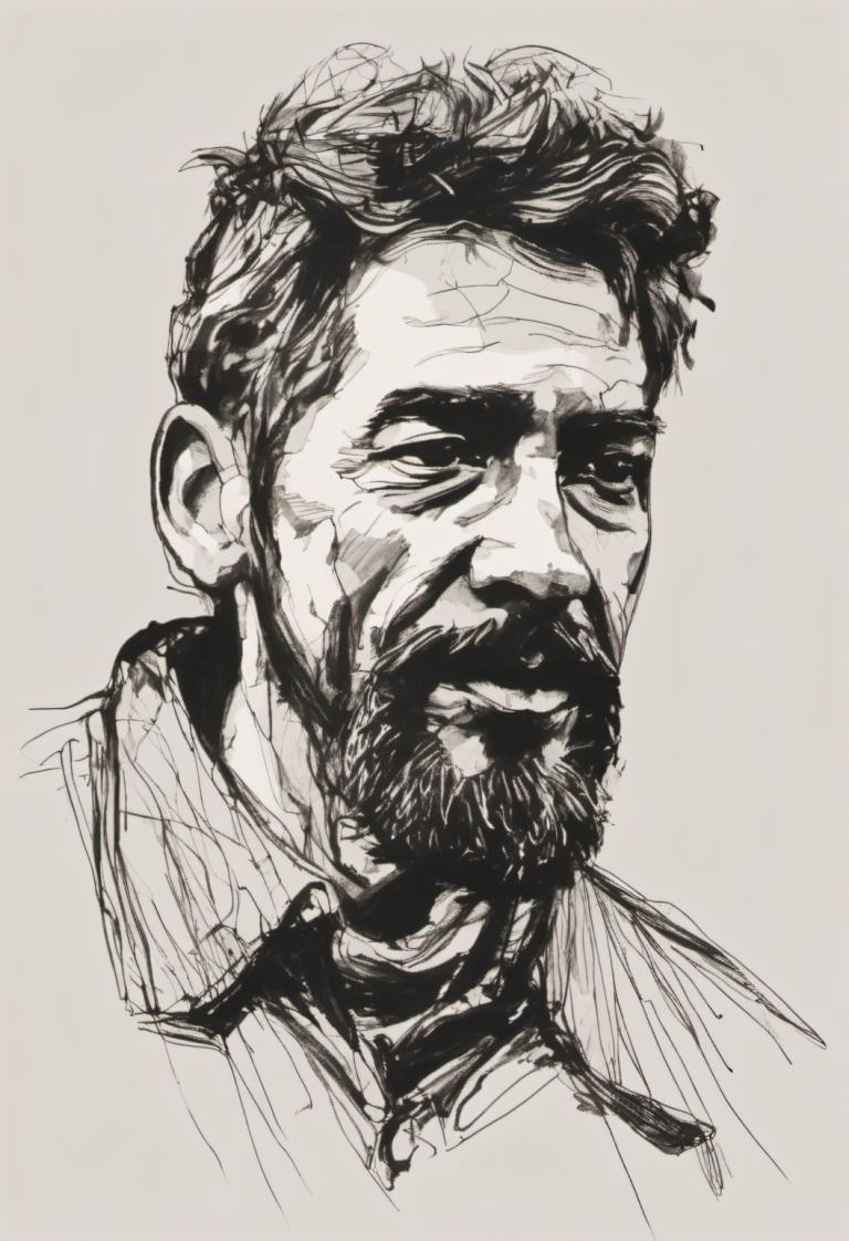 Sketch,Sketch, People, man, 1boy, solo, male focus, monochrome, facial hair, greyscale, portrait, beard