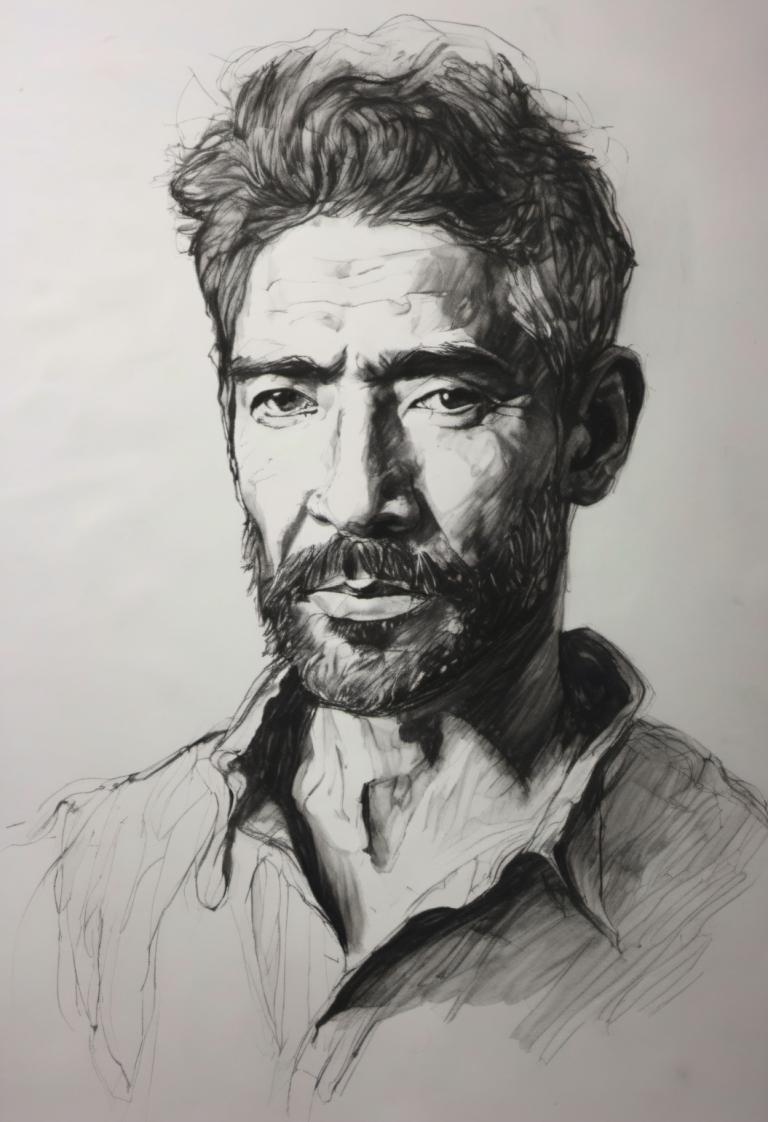 Sketch,Sketch, People, man, 1boy, solo, male focus, monochrome, facial hair, greyscale, beard