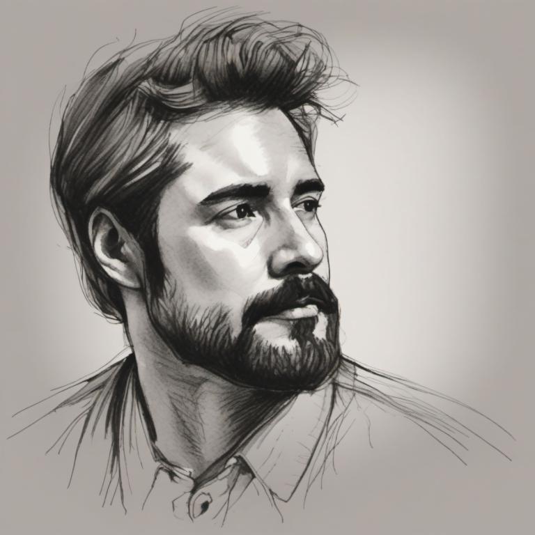 Sketch,Sketch, People, man, 1boy, monochrome, solo, male focus, greyscale, facial hair, portrait, beard