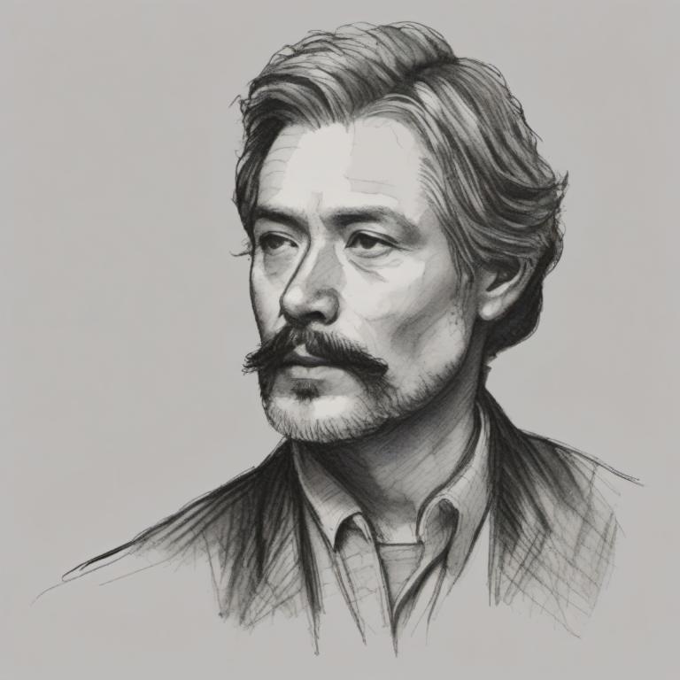 Sketch,Sketch, People, man, 1boy, monochrome, male focus, solo, greyscale, facial hair, portrait, mustache