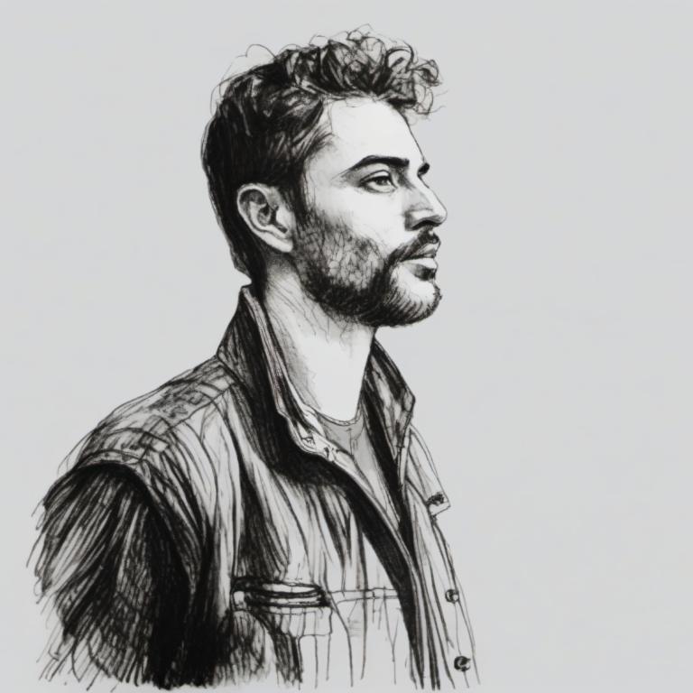 Sketch,Sketch, People, man, greyscale, monochrome, solo, 1boy, male focus, facial hair, upper body