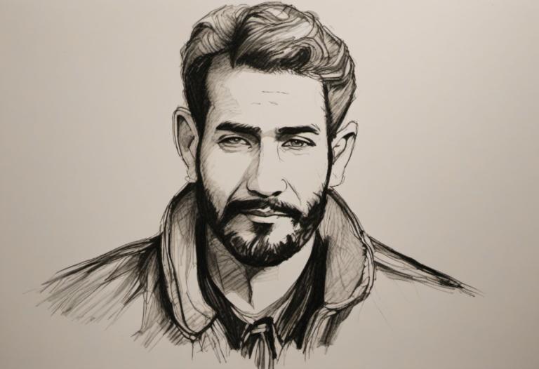 Sketch,Sketch, People, man, 1boy, male focus, solo, monochrome, facial hair, beard, looking at viewer