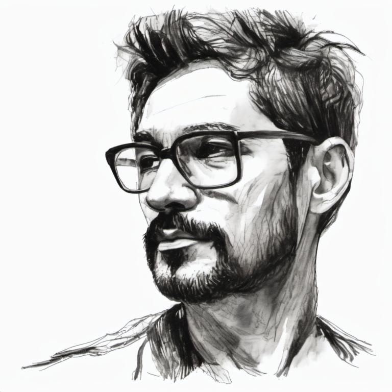 Sketch,Sketch, People, man, 1boy, monochrome, male focus, solo, greyscale, facial hair, glasses, beard