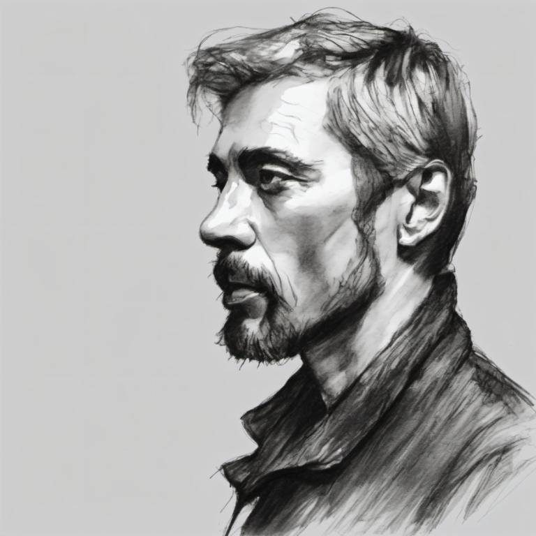 Sketch,Sketch, People, man, 1boy, greyscale, monochrome, male focus, solo, facial hair, beard