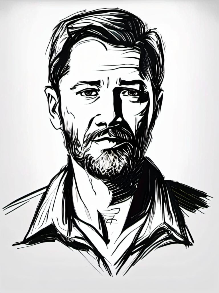 Sketch,Sketch, People, man, monochrome, 1boy, greyscale, male focus, solo, facial hair, beard, mustache