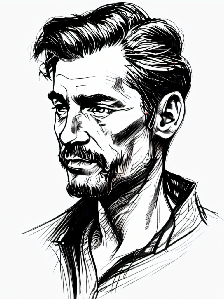 Sketch,Sketch, People, man, 1boy, monochrome, greyscale, male focus, solo, facial hair, mustache, beard