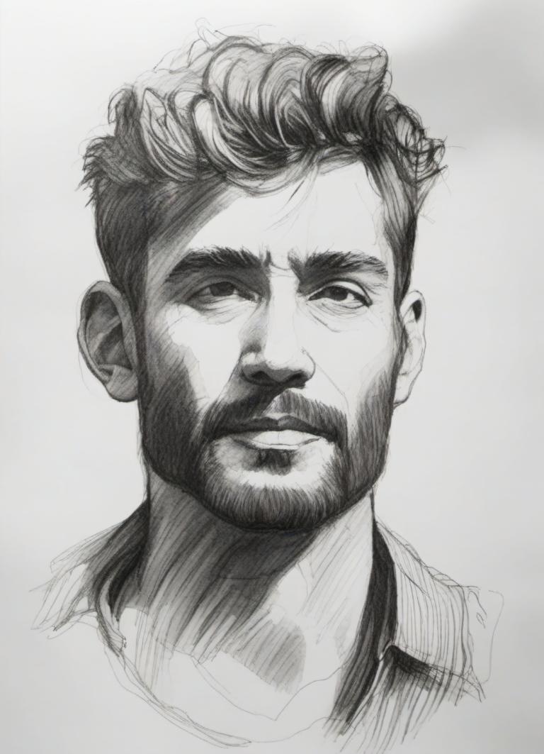 Sketch,Sketch, People, man, 1boy, solo, monochrome, greyscale, male focus, facial hair, portrait