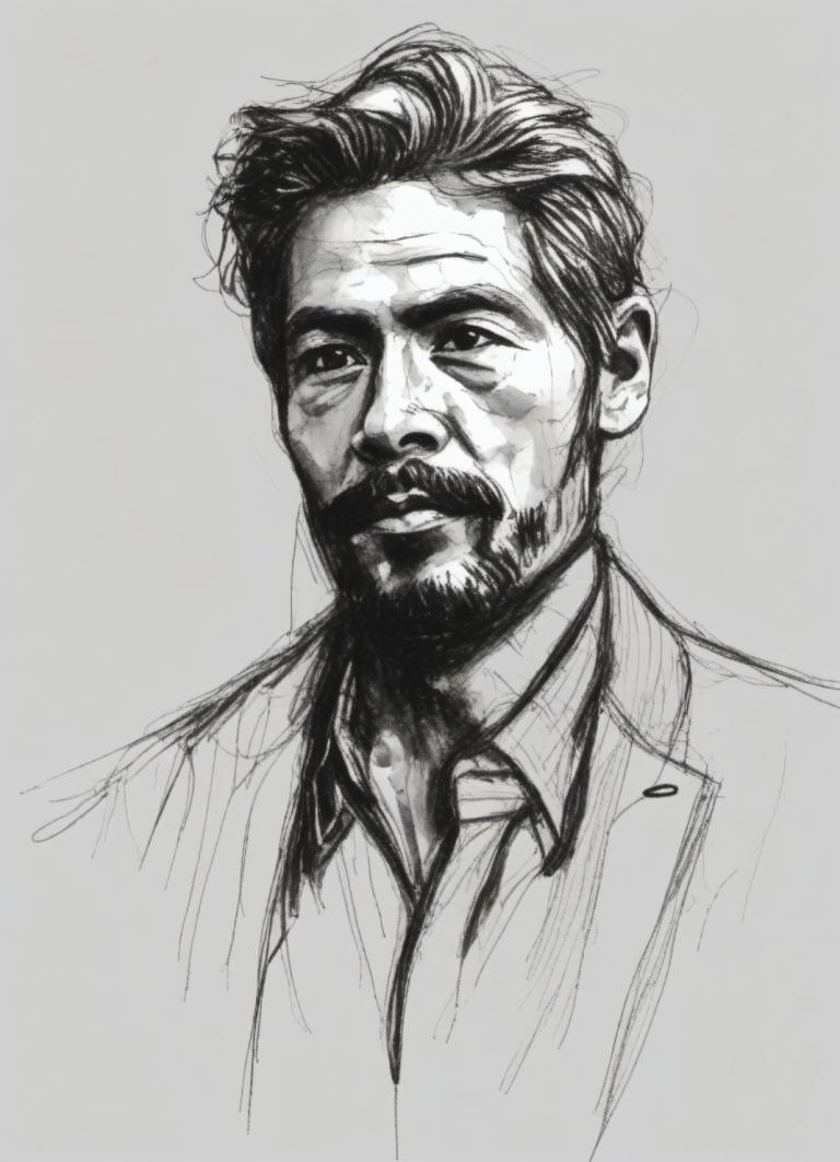 Sketch,Sketch, People, man, 1boy, monochrome, male focus, solo, greyscale, facial hair, mustache, sketch