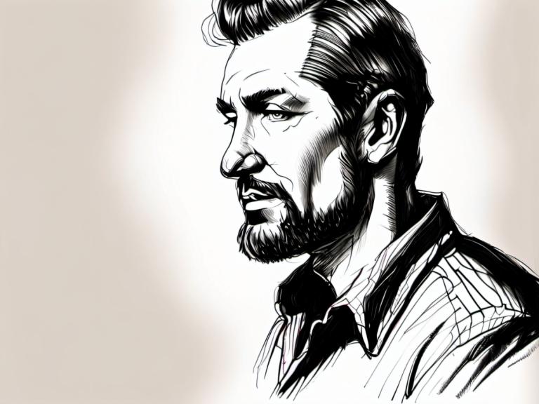 Sketch,Sketch, People, man, 1boy, solo, male focus, facial hair, monochrome, beard, greyscale, mustache