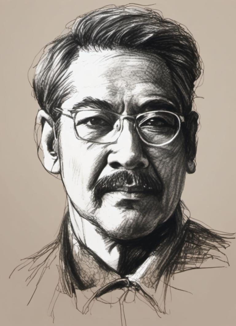 Sketch,Sketch, People, man, 1boy, male focus, solo, monochrome, glasses, facial hair, portrait, mustache