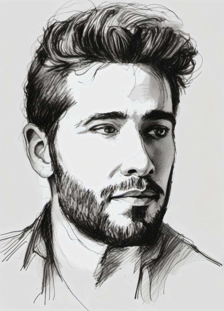 Sketch,Sketch, People, man, 1boy, solo, monochrome, greyscale, male focus, facial hair, beard, portrait