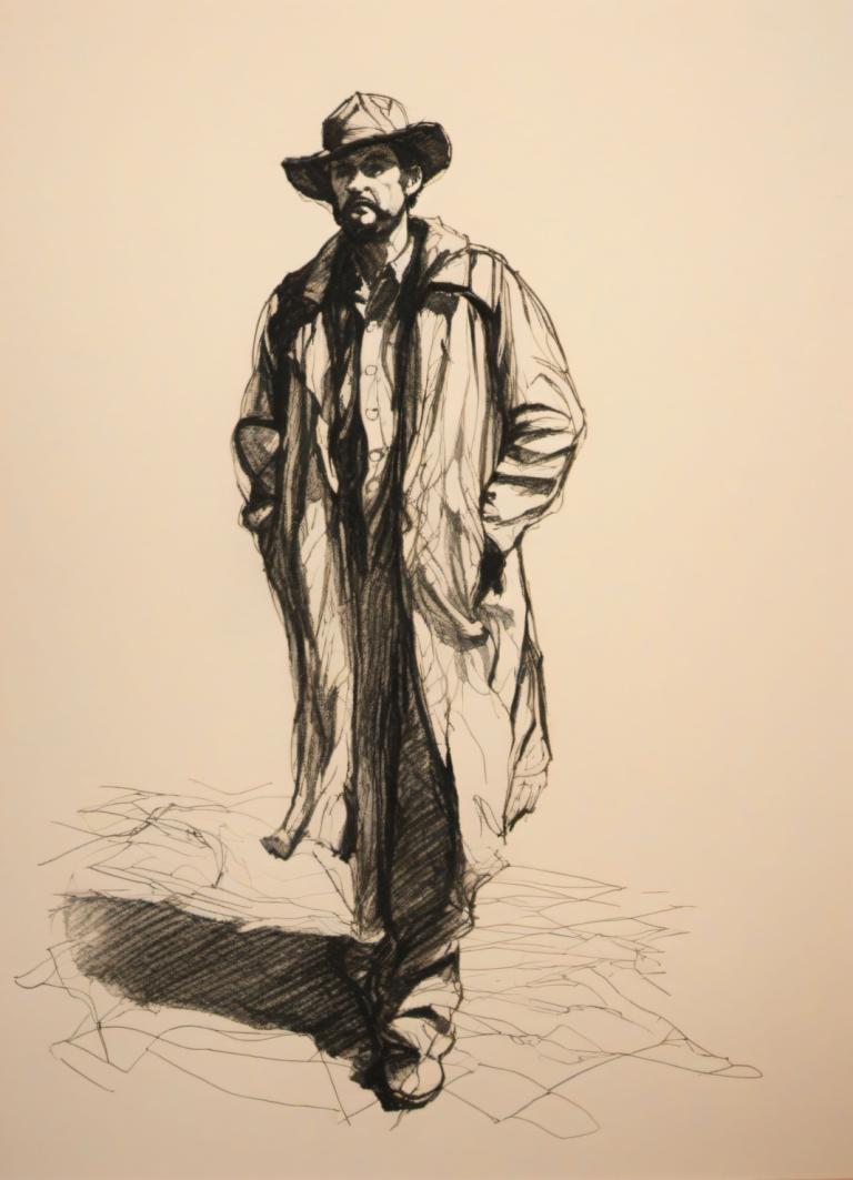 Sketch,Sketch, People, man, 1boy, male focus, solo, monochrome, facial hair, hat, beard, traditional media