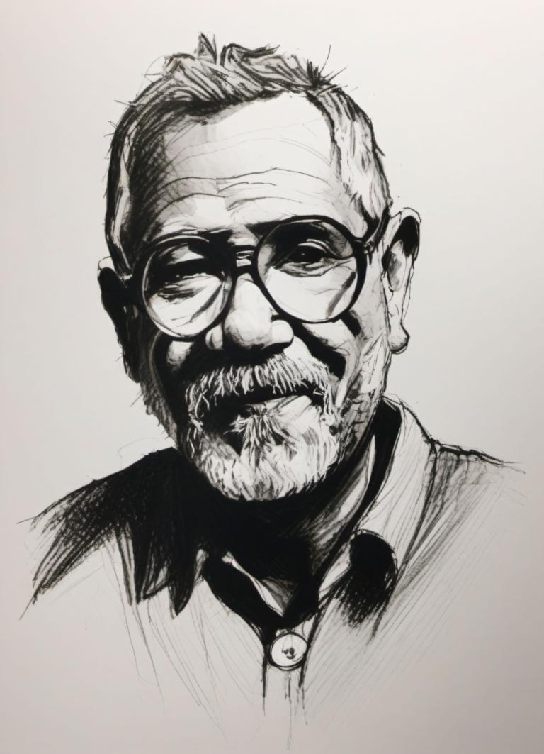 Sketch,Sketch, People, man, 1boy, male focus, glasses, monochrome, solo, facial hair, greyscale, beard