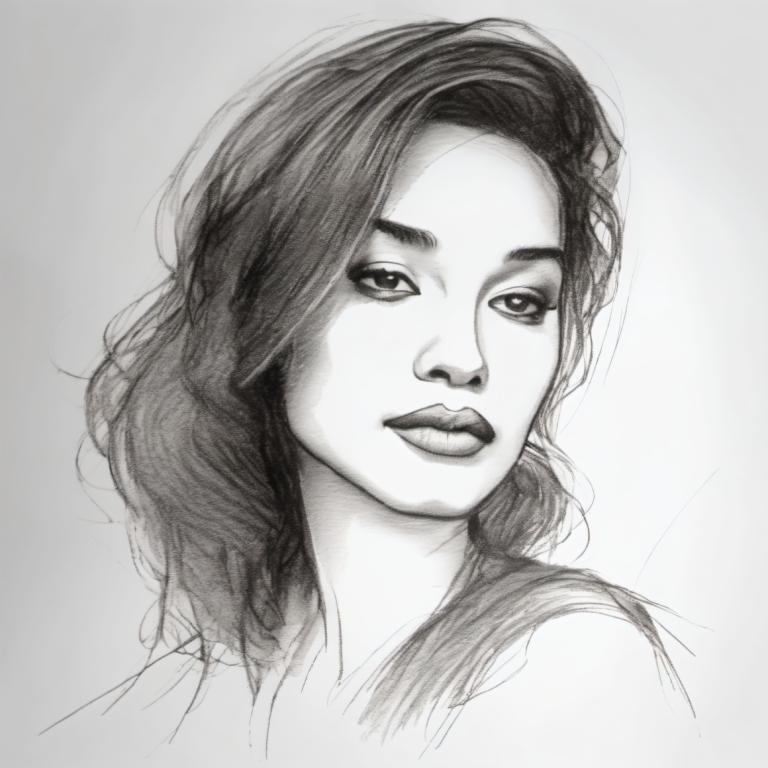 Sketch,Sketch, People, woman, solo, monochrome, greyscale, 1girl, realistic, portrait, lips, sketch