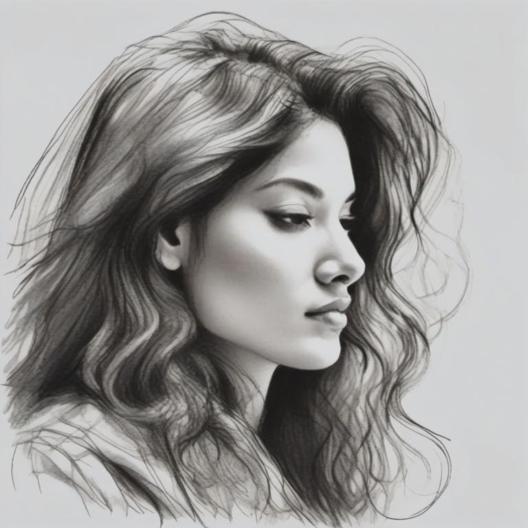 Bosquejo,Bosquejo, Gente, mujer, solo, monocromo, 1 chica, escala de grises, realista, pelo largo, retrato