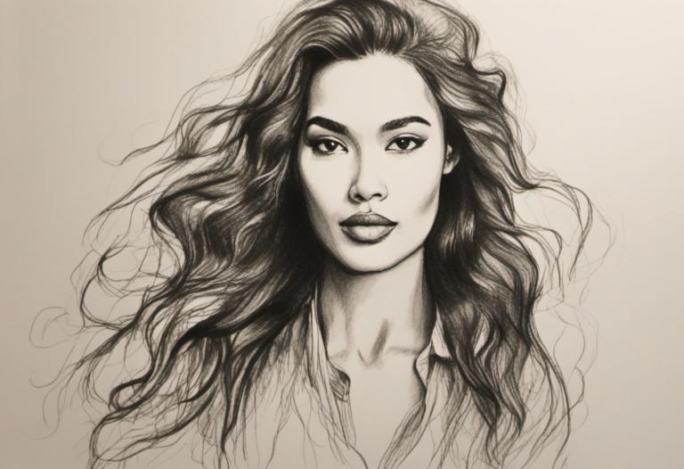 Sketch,Sketch, People, woman, 1girl, solo, monochrome, long hair, traditional media, looking at viewer, lips