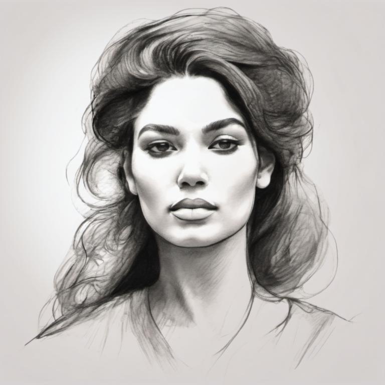 Bosquejo,Bosquejo, Gente, mujer, solo, monocromo, escala de grises, realista, 1 chica, pelo largo, retrato