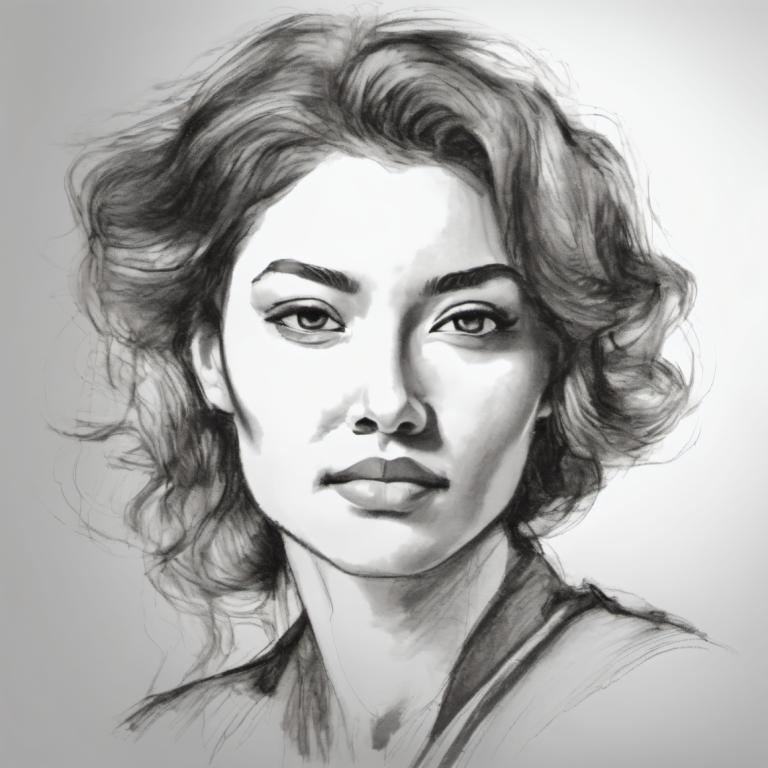 Sketch,Sketch, People, woman, greyscale, monochrome, solo, portrait, realistic, looking at viewer, 1girl