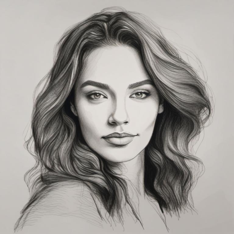 Sketch,Sketch, People, woman, monochrome, solo, greyscale, 1girl, portrait, looking at viewer, long hair