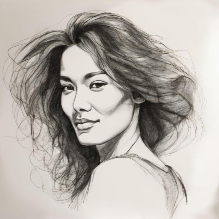 Sketch,Sketch, People, woman, solo, monochrome, 1girl, greyscale, long hair, traditional media, sketch