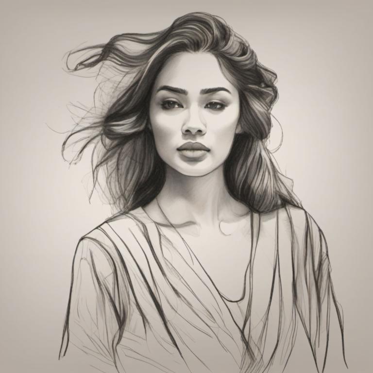 Sketch,Sketch, People, woman, solo, 1girl, monochrome, greyscale, realistic, long hair, lips, upper body