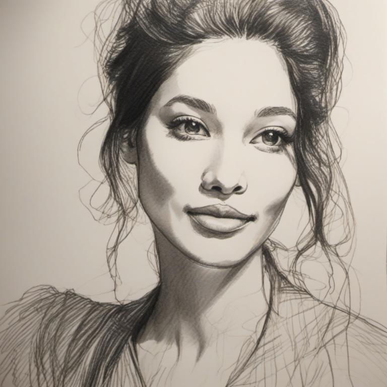 Sketch,Sketch, People, woman, 1girl, solo, monochrome, greyscale, traditional media, sketch, smile, lips