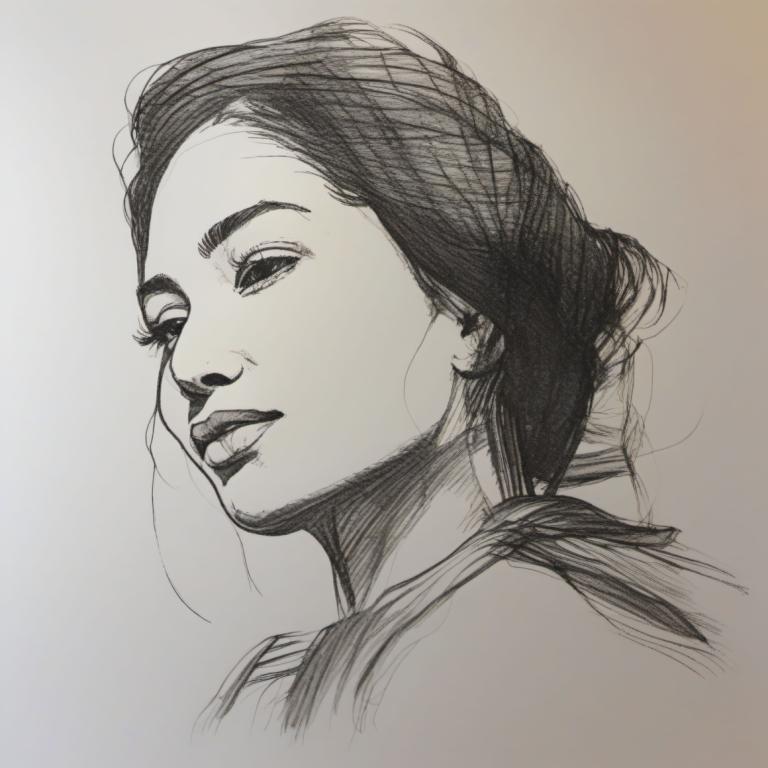 Sketch,Sketch, People, woman, 1girl, solo, monochrome, greyscale, traditional media, sketch, portrait, lips