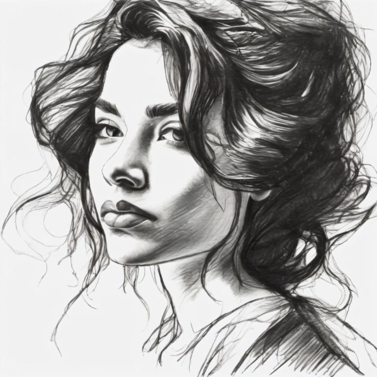 Sketch,Sketch, People, woman, monochrome, solo, greyscale, 1girl, realistic, portrait, lips, sketch