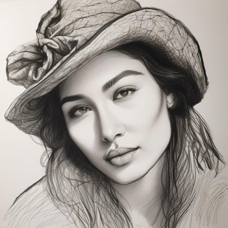 Croquis,Croquis, Personnes, femme, solo, monochrome, chapeau, niveaux de gris, réaliste, portrait