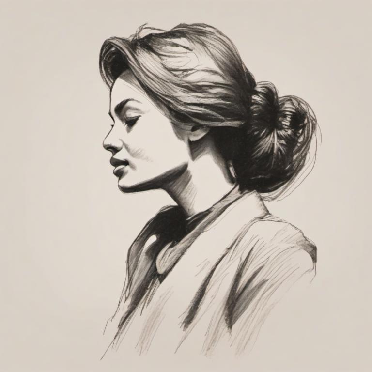 Schizzo,Schizzo, Persone, donna, 1 ragazza, assolo, monocromo, scala di grigi, profilo, Chignon