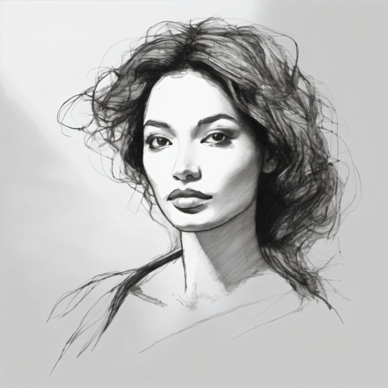 Sketch,Sketch, People, woman, 1girl, solo, monochrome, greyscale, realistic, sketch, lips, portrait