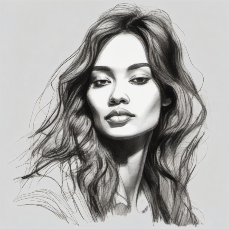 Bosquejo,Bosquejo, Gente, mujer, monocromo, solo, escala de grises, 1 chica, pelo largo, retrato, realista