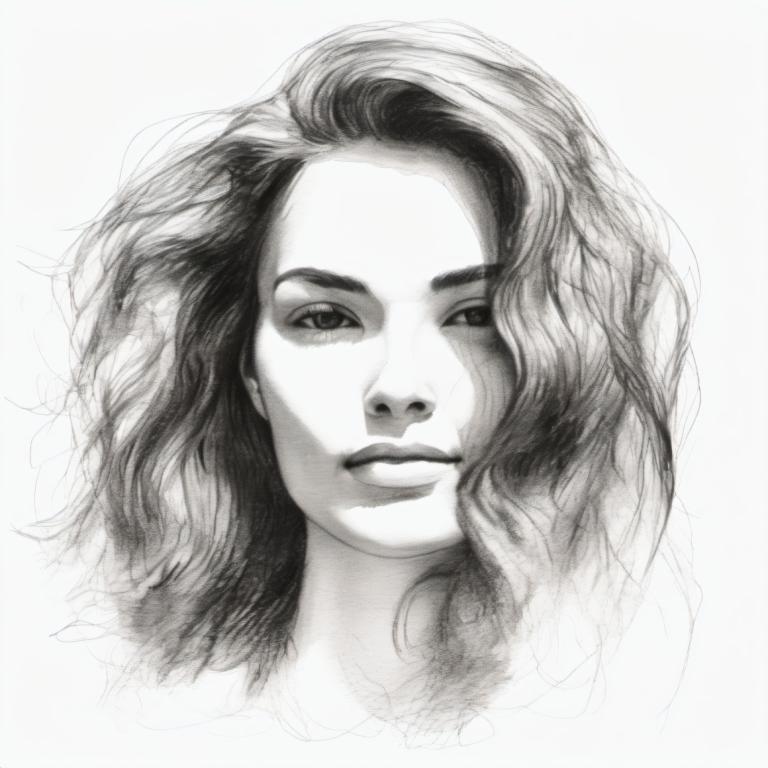 Schetsen,Schetsen, Mensen, vrouw, monochroom, solo, grijstinten, realistisch, portret, lang haar, 1meisje