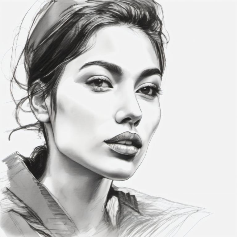 Sketch,Sketch, People, woman, monochrome, solo, greyscale, 1girl, portrait, realistic, looking at viewer