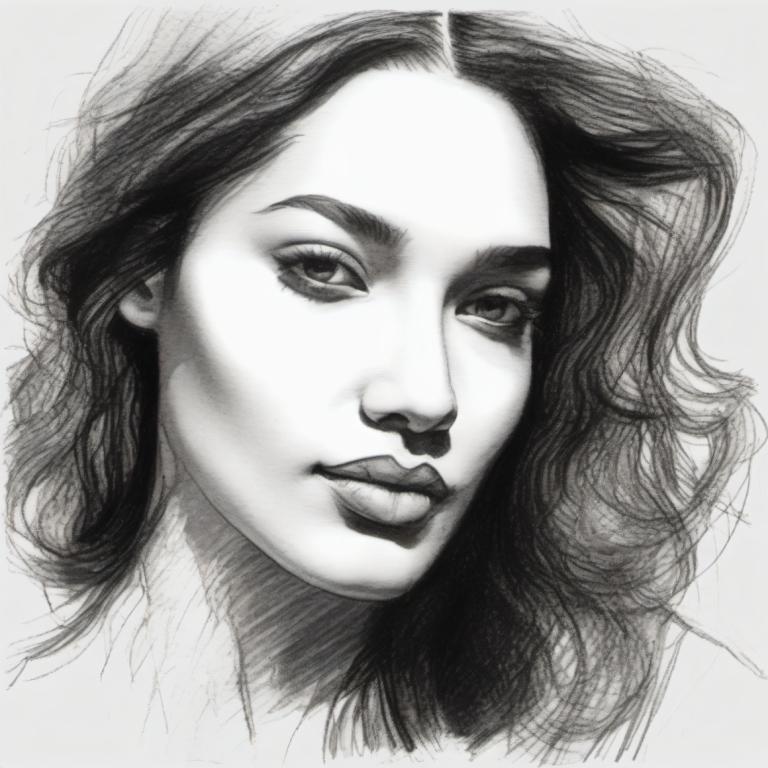 Sketch,Sketch, People, woman, monochrome, solo, greyscale, realistic, portrait, looking at viewer, lips