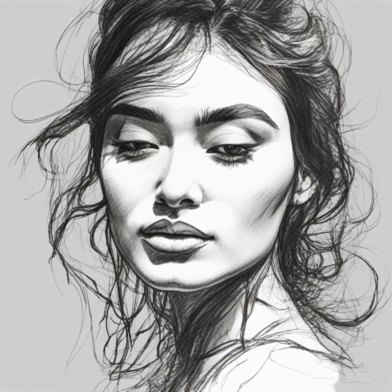 Sketch,Sketch, People, woman, monochrome, solo, greyscale, 1girl, sketch, portrait, lips, realistic