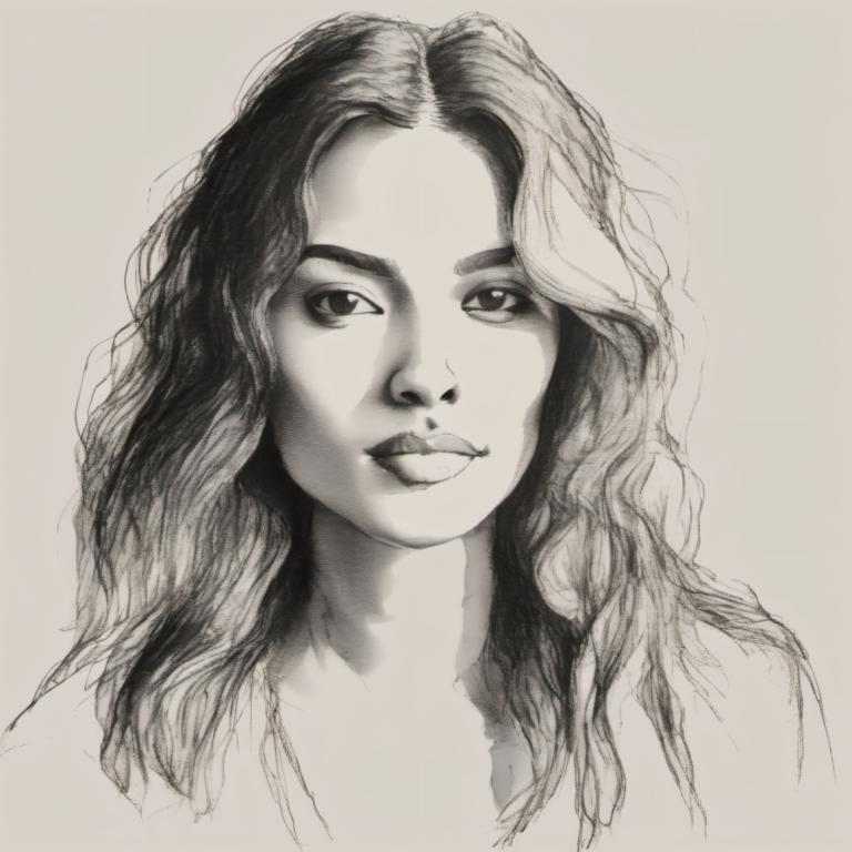 Croquis,Croquis, Personnes, femme, solo, monochrome, 1fille, niveaux de gris, cheveux longs, portrait