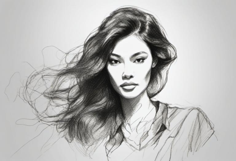 Sketch,Sketch, People, woman, 1girl, solo, monochrome, greyscale, long hair, sketch, looking at viewer