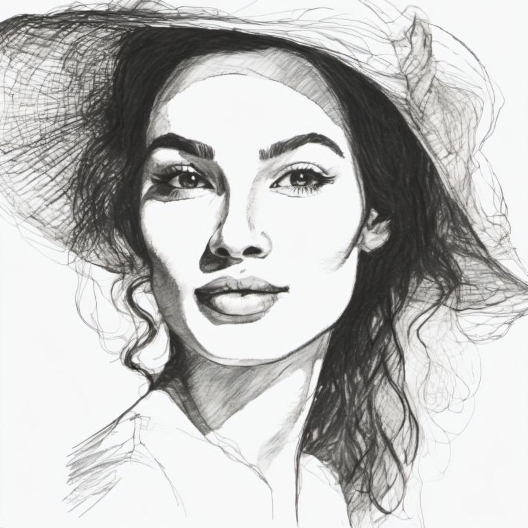 Sketch,Sketch, People, woman, solo, monochrome, greyscale, 1girl, hat, portrait, traditional media, realistic