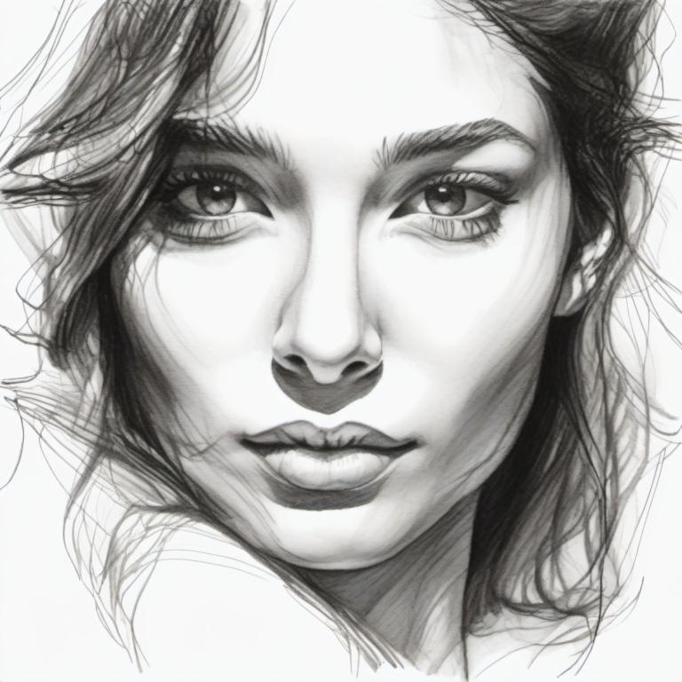 Sketch,Sketch, People, woman, monochrome, solo, greyscale, portrait, lips, realistic, 1girl, sketch