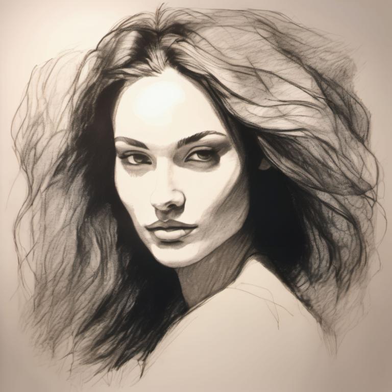 Sketch,Sketch, People, woman, solo, 1girl, monochrome, long hair, looking at viewer, portrait, greyscale