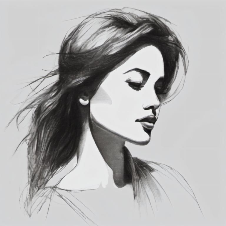 Bosquejo,Bosquejo, Gente, mujer, 1 chica, solo, monocromo, escala de grises, pelo largo, realista, retrato