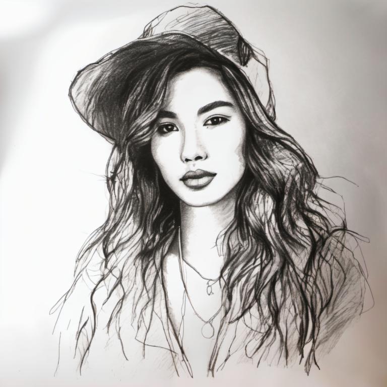 Sketch,Sketch, People, woman, 1girl, solo, monochrome, hat, greyscale, long hair, jewelry, traditional media