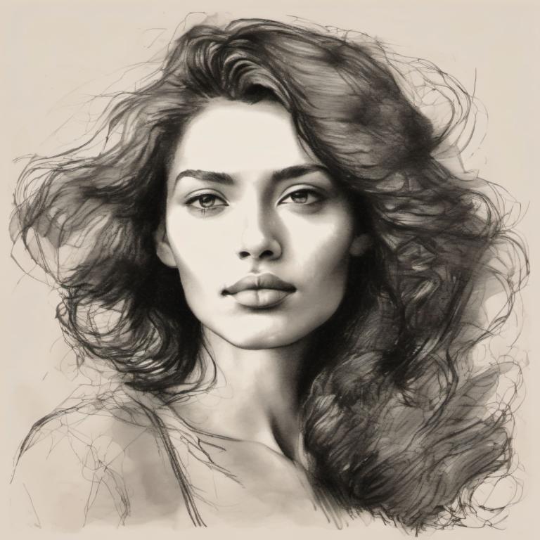 Sketch,Sketch, People, woman, solo, monochrome, 1girl, realistic, greyscale, looking at viewer, portrait